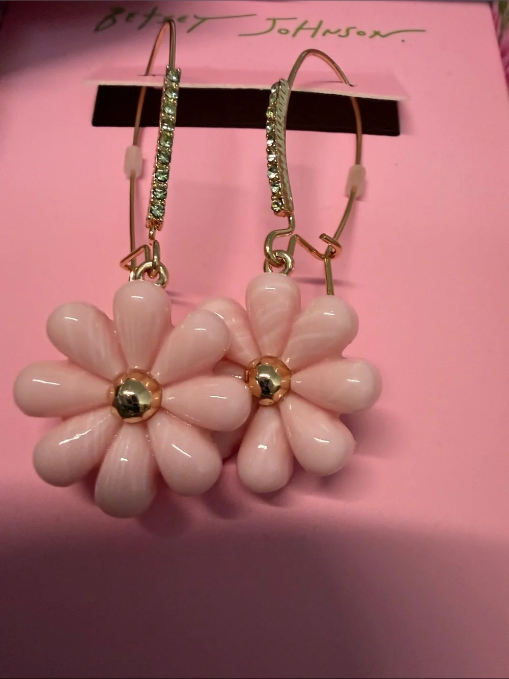 Betsey Johnson | Pink Flower Drop Earrings w/ Rhinestone Accents 🌸 - Picture 5 of 9